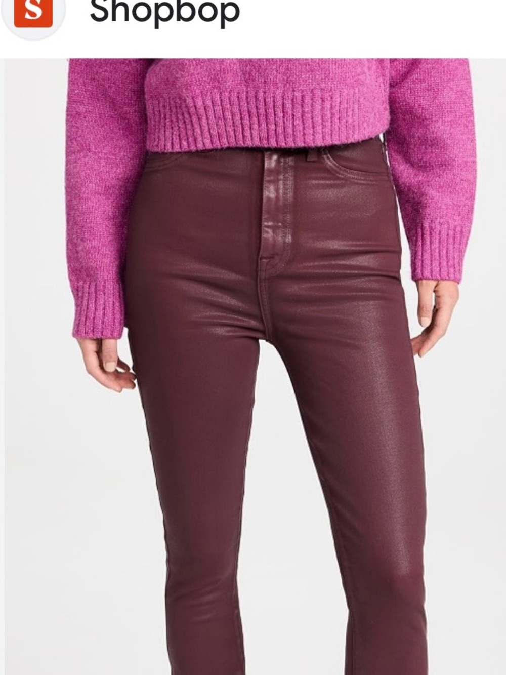 7 For All Mankind Burgundy coated High-Rise skinny jeans